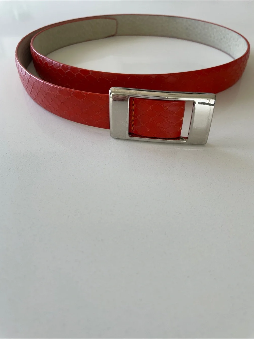 Ellen Tracy Orange Italian Leather Men's Belt with Silver Buckle medium
